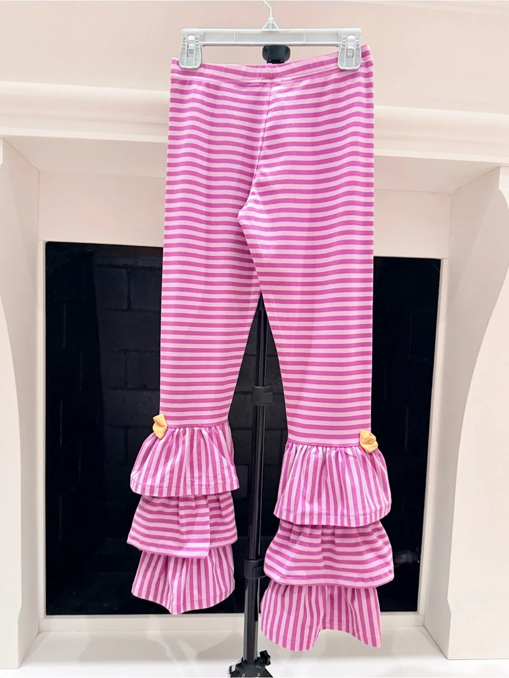 Matilda Jane Pink and White Striped Triple Ruffle Leggings- Girls 10